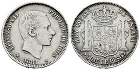 Alfonso XII (1874-1885). 50 centavos. 1881. Manila. (Cal-79). Ag. 12,86 g. Choice F/Almost VF. Est...25,00.