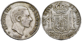 Alfonso XII (1874-1885). 50 centavos. 1883. Manila. (Cal-83). Ag. 13,01 g. Almost VF. Est...40,00.