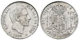 Alfonso XII (1874-1885). 50 centavos. 1883. Manila. (Cal-83). Ag. 12,97 g. Almost VF. Est...40,00.