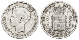 Alfonso XIII (1886-1931). 50 céntimos. 1896*_-_. Madrid. PGV. Ag. 2,43 g. Choice F. Est...30,00.