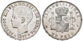 Alfonso XIII (1886-1931). 5 pesetas. 1897. Puerto Rico. SGV. (Cal-81). Ag. 25,09 g. Rayitas y golpecitos. Almost XF. Est...100,00.