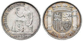 II Republic. 1 peseta. 1933*3-4. Madrid. (Cal-1). Ag. 4,95 g. AU. Est...25,00.
