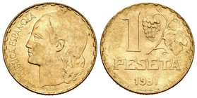 II Republic. 1 peseta. 1937. Madrid. 5,14 g. Almost UNC. Est...10,00.