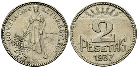 Civil War (1936-1939). 2 pesetas. 1937. Asturias y León. (Cal-4, como serie completa). 8,00 g. Almost XF. Est...25,00.