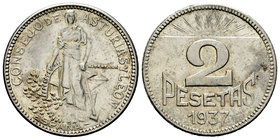 Civil War (1936-1939). 2 pesetas. 1937. Asturias y León. (Cal-4). 7,78 g. XF. Est...30,00.