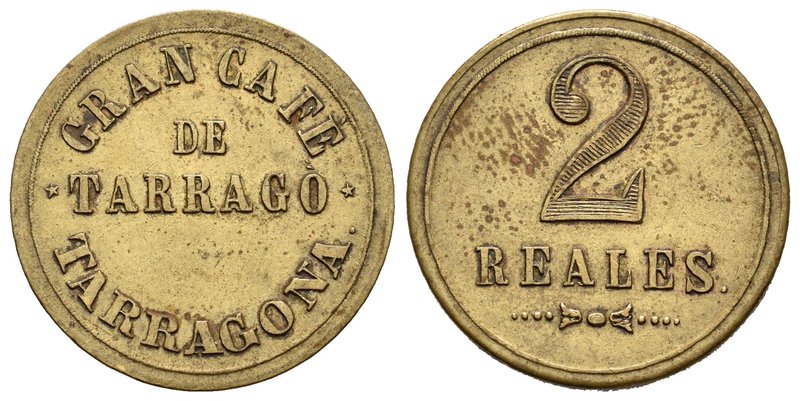 Ficha (2 reales). 3,45 g. Gran café de Tarrago. Almost XF. Est...30,00.