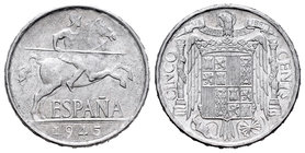 Estado Español (1936-1975). 5 céntimos. 1945. Madrid. Al. 1,14 g. PLVS. Almost UNC. Est...10,00.