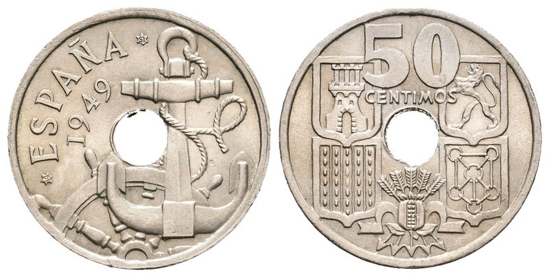 Estado Español (1936-1975). 50 céntimos. 1949*19-51. Madrid. Cu-Ni. 4,05 g. Flec...