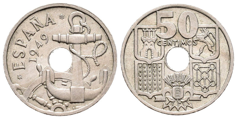 Estado Español (1936-1975). 50 céntimos. 1949*19-51. Madrid. 3,98 g. Flechas inv...