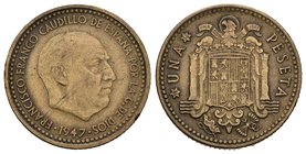 Estado Español (1936-1975). 1 peseta. 1947*19-56. Madrid. 3,46 g. VF. Est...45,00.