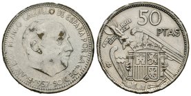 Estado Español (1936-1975). 50 pesetas. 1957*65. Madrid. 13,28 g. Falsa. Almost VF. Est...9,00.