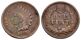 United States. 1 cent. 1877. Philadelphia. (Km-90a). Ae. 3,01 g. Very rare. Choice F/Almost VF. Est...150,00.
