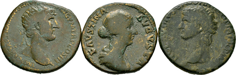 Lote de 3 ases del Imperio Romano, Claudio I, Adriano y Faustina Hija. A EXAMINA...