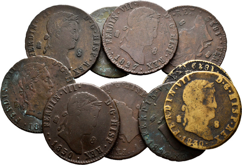 Spain. Lote de 10 piezas de 8 maravedís de Segovia, todas de Fernando VII. A EXA...