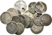 Spain. Lote de 17 piezas de plata de 1/2 real de la monarquía española, Fernando VI (4), Carlos III (6), Carlos IV (5), Fernando VII (2). Alguna con a...
