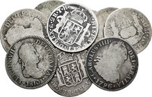 Spain. Lote de 9 piezas de 2 reales de plata de la monarquía española, Fernando VI (1), Carlos III (3), Carlos IV (3), Fernando VII (2). A EXAMINAR. A...