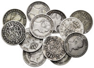 Lote de 12 piezas de 1 real de Isabel II, de Madrid 1844 (2), 1847, 1848, 1852 (3) y 1860, de Barcelona 1857, 1860 y 10 centavos de escudo de Sevilla ...