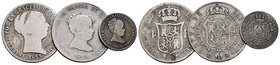 Lote de 3 monedas de Isabel II, 4 reales de 1849 y 1853 y 1 real 1844. A EXAMINAR. F/Almost VF. Est...30,00.
