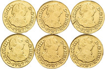 Lote de 6 monedas de 1/2 escudo de Carlos III de 1787 de Madrid. Todas han estado en aro. A EXAMINAR. VF/Choice VF. Est...550,00.