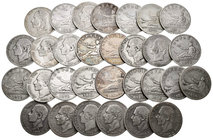 Spain. Lote de 30 piezas de 2 pesetas de plata del Gobierno Provisional 1870 (16), de Alfonso XII [1878 (1), 1879 (2), 1881(1), 1882 (9) y 1884(1)]. A...