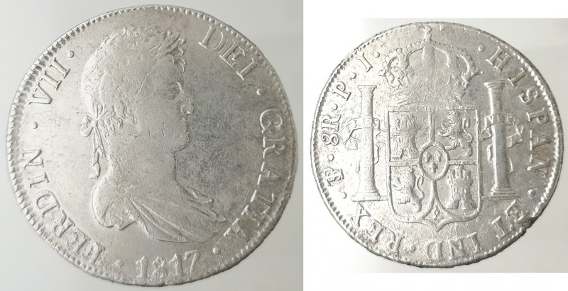 Monete Estere. Bolivia. Potosi. Ferdinando VII. 8 Reales 1817. Ag, KM84. MB+.