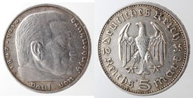 Monete Estere. Germania. Terzo Reich. 1933-1945. 5 Marchi 1935 D. Ag. Km. 86. Peso gr. 13,88. BB+.