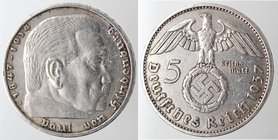 Monete Estere. Germania. Terzo Reich. 1933-1945. 5 Marchi 1937 A. Ag. Km. 94. Peso gr. 13,85. BB.
