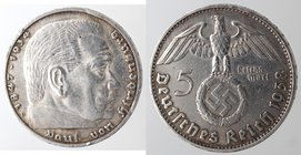 Monete Estere. Germania. Terzo Reich. 1933-1945. 5 Marchi 1938 D. Ag. Km. 94. Peso gr. 13,94. BB+.