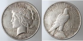 Monete Estere. Usa. Dollaro Peace 1924. Ag. 900. Peso gr. 26,75. BB+.