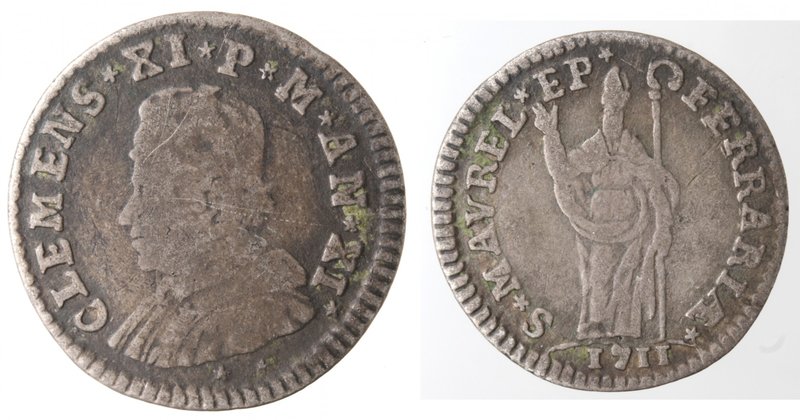 Zecche Italiane. Ferrara. Clemente XI. 1700-1721. Muraiola da quattro baiocchi 1...