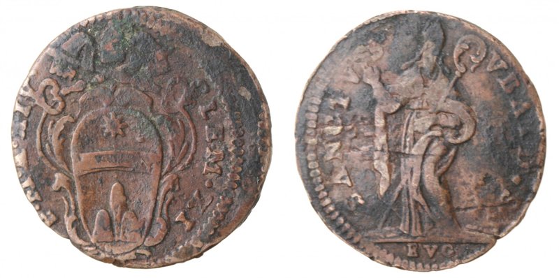 Zecche Italiane. Gubbio. Clemente XI. 1700-1721. Quattrino Anno XIV con Sant'Uba...