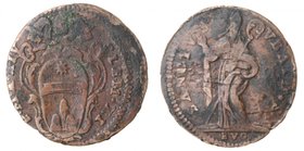Zecche Italiane. Gubbio. Clemente XI. 1700-1721. Quattrino Anno XIV con Sant'Ubaldo. AE. Peso gr. 2,84. Diametro mm. 21,50. BB. 