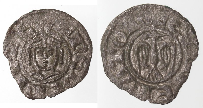 Zecche Italiane. Messina. Enrico VI con il figlio Federico II. 1194-1197. Denaro...
