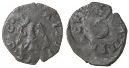 Zecche Italiane. Messina. Filippo II. 1556-1598. 3 Piccioli. Ae. Peso gr. 2,43. Diametro mm. 17,50. qBB. Patina scura. R.
