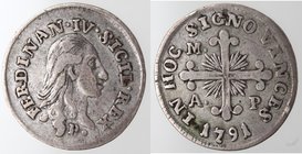 Zecche Italiane. Napoli. Ferdinando IV. 1759-1798. Carlino 1791. Ag. Magliocca 286. Peso gr. 2,25. BB. R.