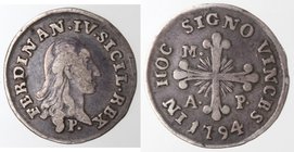 Zecche Italiane. Napoli. Ferdinando IV. 1759-1798. Carlino 1794. Ag. Magliocca 288. Peso gr. 2,22. BB.