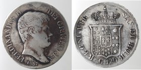 Zecche Italiane. Napoli. Ferdinando II. 1830-1859. Piastra 1837. Ag. Magliocca 543. Peso gr. 27,11. MB/BB. R.