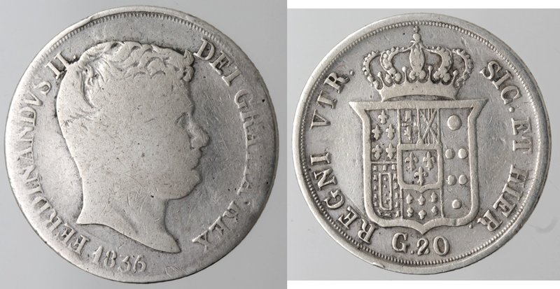 Zecche Italiane. Napoli. Ferdinando II. 1830-1859. Tari 1836 "5" aggiustato a "6...