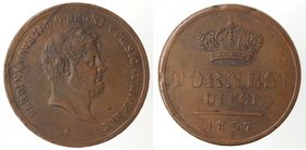 Zecche Italiane. Napoli. Ferdinando II. 1830-1859. 10 tornesi 1857. Ae. Magliocca 694. Peso gr. 30,75. qSPL. Colpo al bordo.