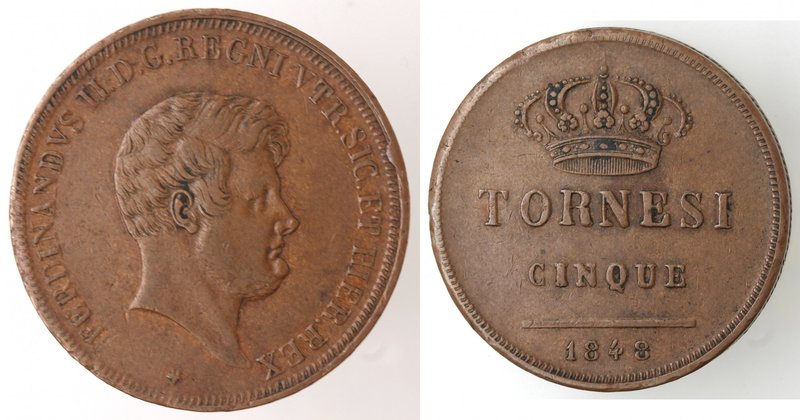 Zecche Italiane. Napoli. Ferdinando II. 1830-1859. 5 Tornesi 1848. Ae. Magliocca...