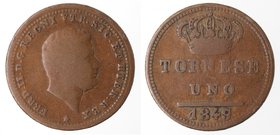 Zecche Italiane. Napoli. Ferdinando II. 1830-1859. Tornese 1849. 9 su 7. Ae. Magliocca 777. Peso gr. 3,06. MB. NC.