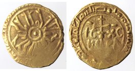 Zecche Italiane. Palermo. Ruggero II Re. 1130-1140. Tarì. Au. Sp. 63. Peso 1,55 gr. Diametro 13 mm. qBB. Schiacciatura.