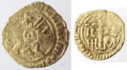 Zecche Italiane. Palermo. Ruggero II Re. 1130-1140. Tarì. Au. Sp. 64. Peso 1,14 gr. Diametro 13 mm. qBB. Schiacciatura.