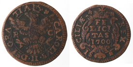 Zecche Italiane. Palermo. Carlo II. 1674-1700. Grano 1700. Ae. Sp. 84. Peso 5,53 gr. Diametro 24 mm. qSPL. R.
