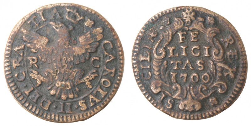 Zecche Italiane. Palermo. Carlo II. 1674-1700. Grano 1700. Ae. Sp. 84. Peso 4,67...