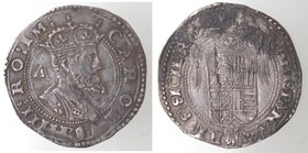 Importante Collezione del Vicereame. I° parte. Napoli. Carlo V. 1516-1554. Tarì. Ag. P.R.20. Peso gr. 6,21. Diametro mm. 29. qSPL. Bella patina di ant...