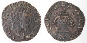 Importante Collezione del Vicereame. I° parte. Napoli. Carlo V. 1516-1554. Due Cavalli con corona. Testina sotto la testa. Ae. P.R.___. Peso gr. 3,03....