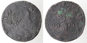 Importante Collezione del Vicereame. I° parte. Napoli. Filippo II. 1556-1598. Tornese 1585. Ae. P.R. ----. Peso gr. 7,71. Diametro mm. 27,50. BB. Pati...
