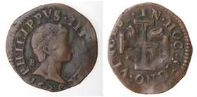 Importante Collezione del Vicereame. I° parte. Napoli. Filippo IV. 1621-1665. Tre Cavalli 1625. Ae. P.R. 113a. Peso gr. 1,24. Diametro mm. 20. qBB. NC...