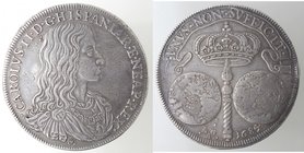 Importante Collezione del Vicereame. I° parte. Napoli. Carlo II. 1674-1700. Ducato 1684. Ag. Magliocca 5. Peso gr. 28,01. Diametro mm. 41. BB+. Patina...